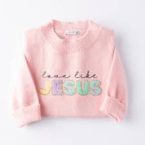 love like jesus women's fit embellished sweater bubble gum pink